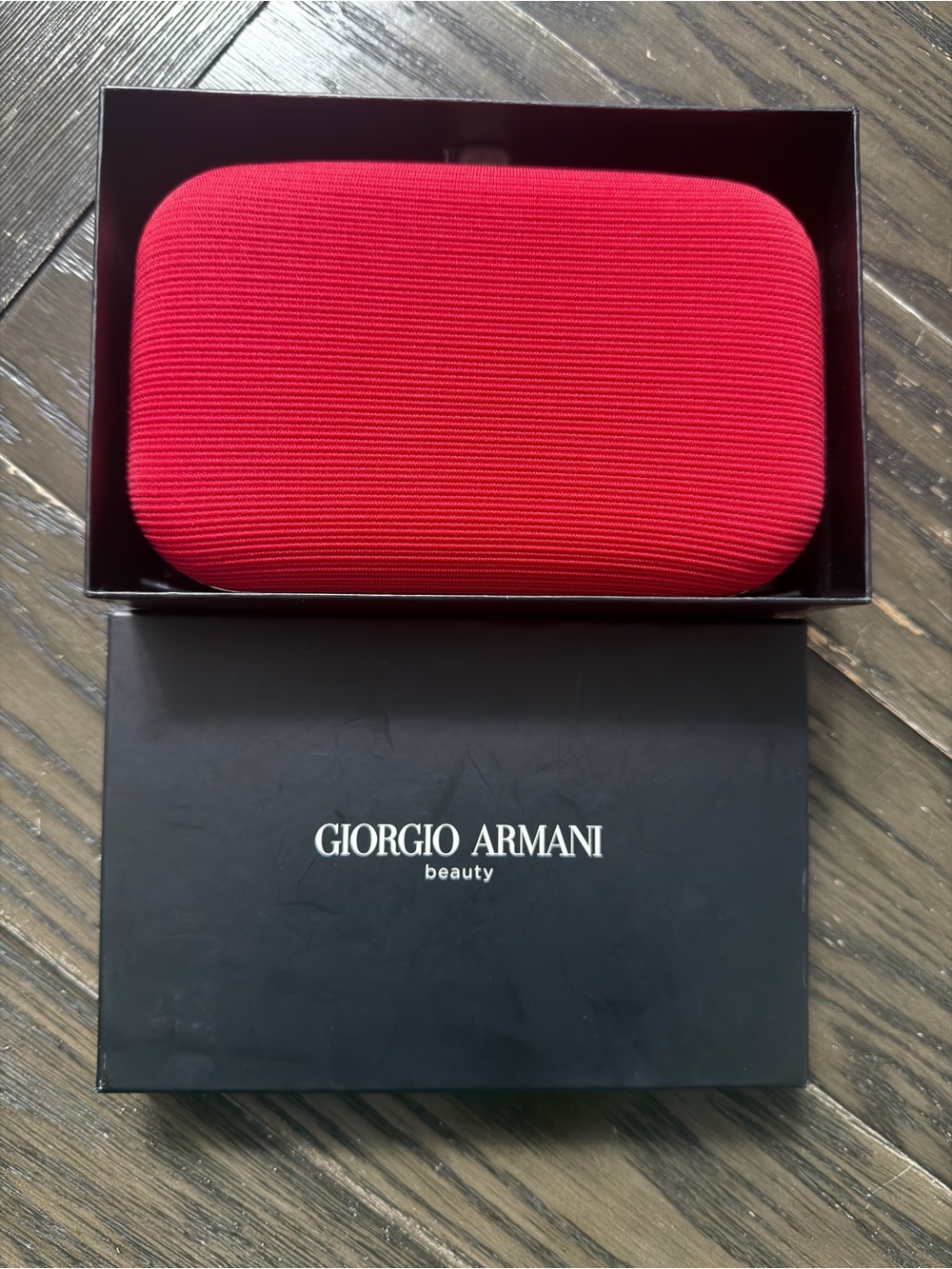 Never Used - Giorgio Armani Beauty Red Clutch Gold Logo With Box